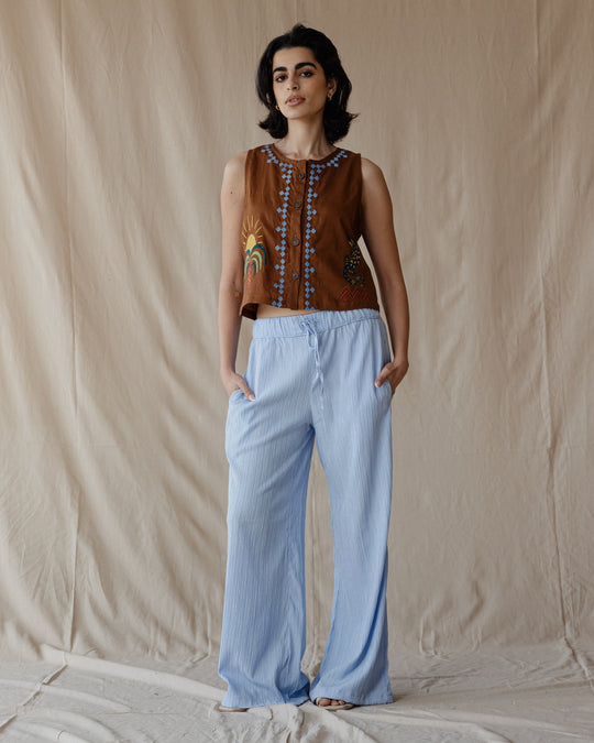 Pantalon large en coton bleu bébé