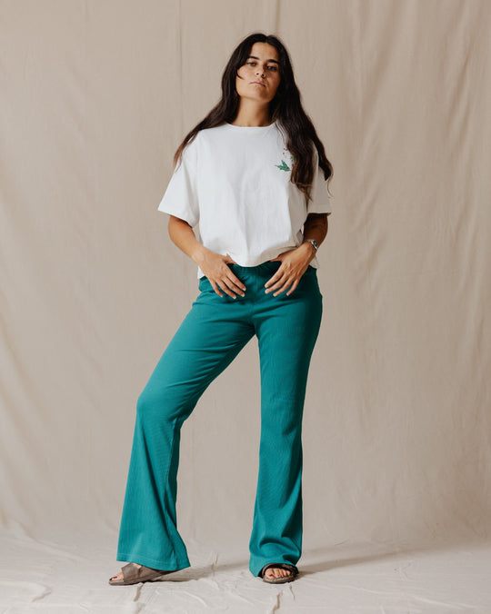 Pantalon Évasé Côtelé Teal