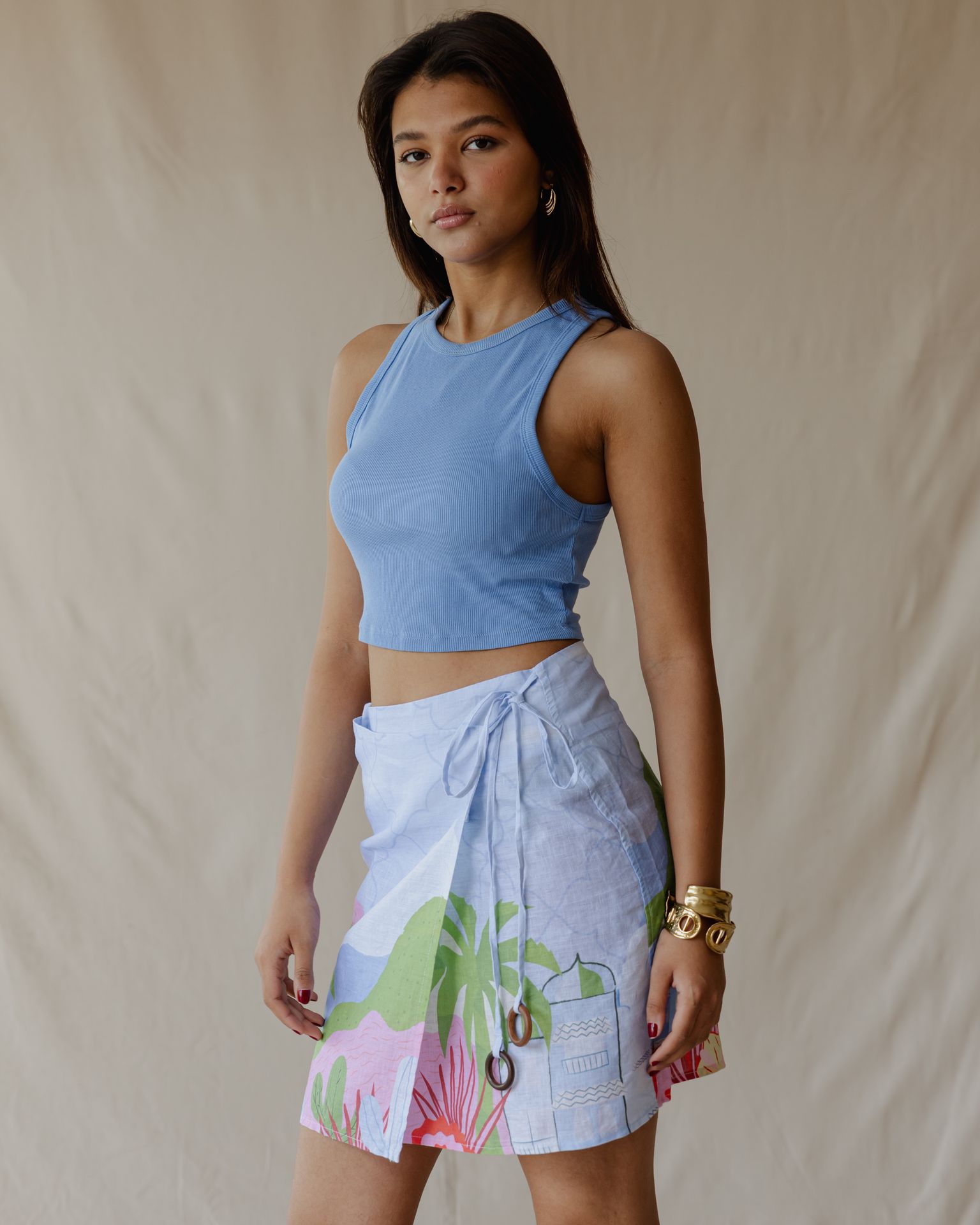 Blue Sunrise Oasis Linen Skirt – Palma Maroc - Main Image