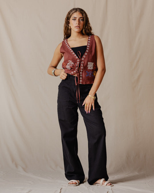 Pantalon large en lin noir